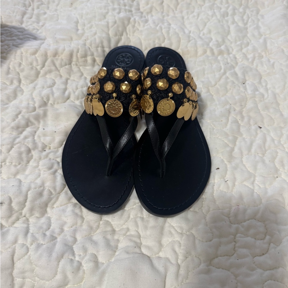 Black Sandals with Gold Accents